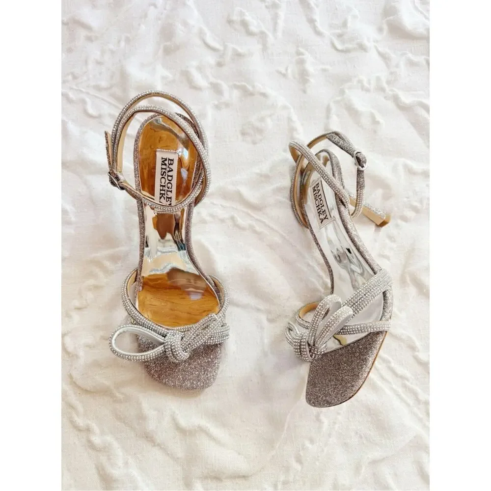 Badgley Mischka Effie Ankle Strap Sandal In Silver Glitter